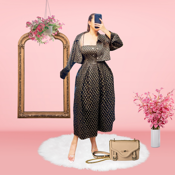 Plus Size Dark Brown Set Cover Up and Maxi Dress