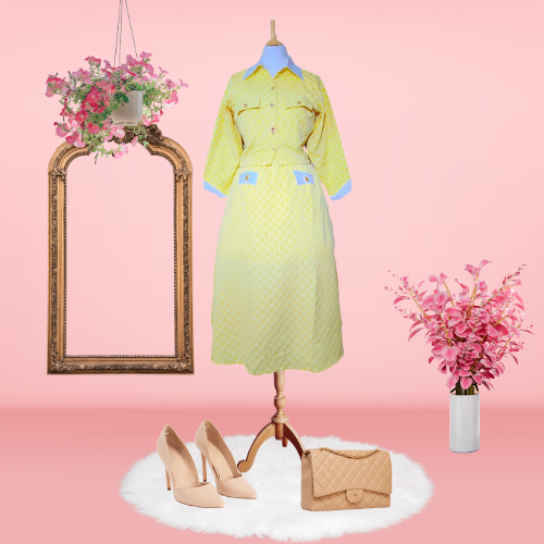 Yellow Plain Set Cover Up and Long Skirt Dress