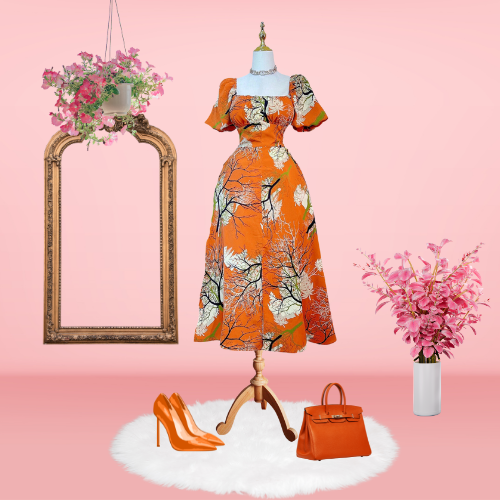 Orange  Sexy Off Shoulder Puff Sleeve  Maxi Dress