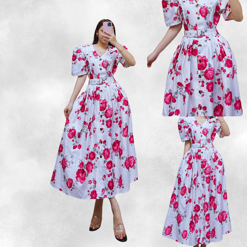 Pin Rose Casual Party Autumn Maxi Dress For Women