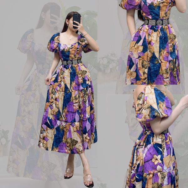 Rustic Violet Vintage Free Size Maxi Dress for Woman