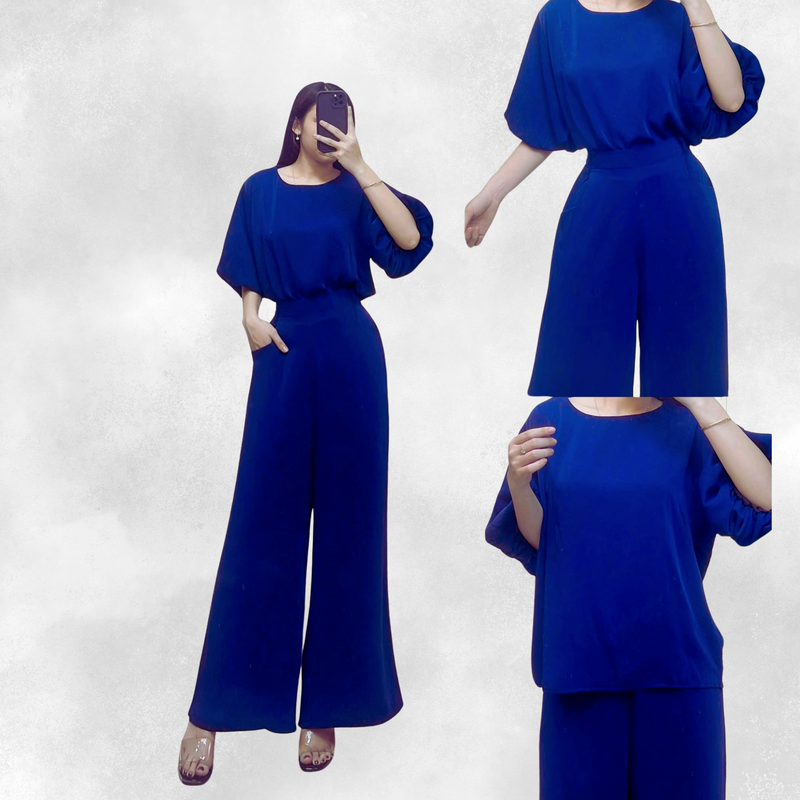 Navy Blue Set of Blouse and Pants